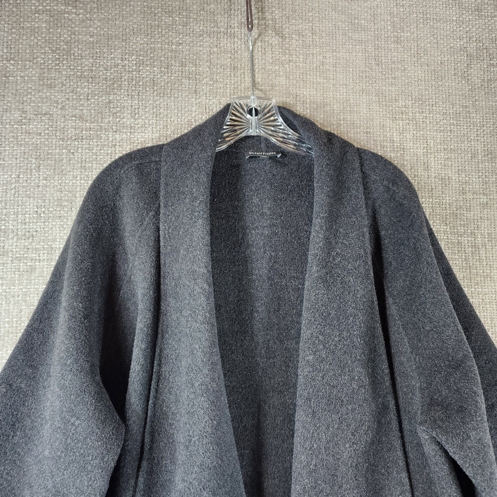 Eileen Fisher Boiled Wool Open Front Shawl Collar Coat Womens L Charcoal Nice! - Picture 2 of 13
